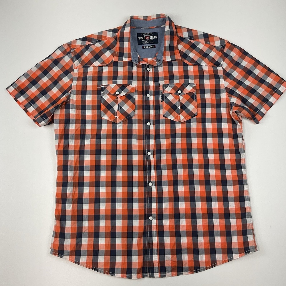 Ecko Unltd Plaid Shirt Men's 2XL Urban Streetwear Bold Check Hip-Hop‎ Style